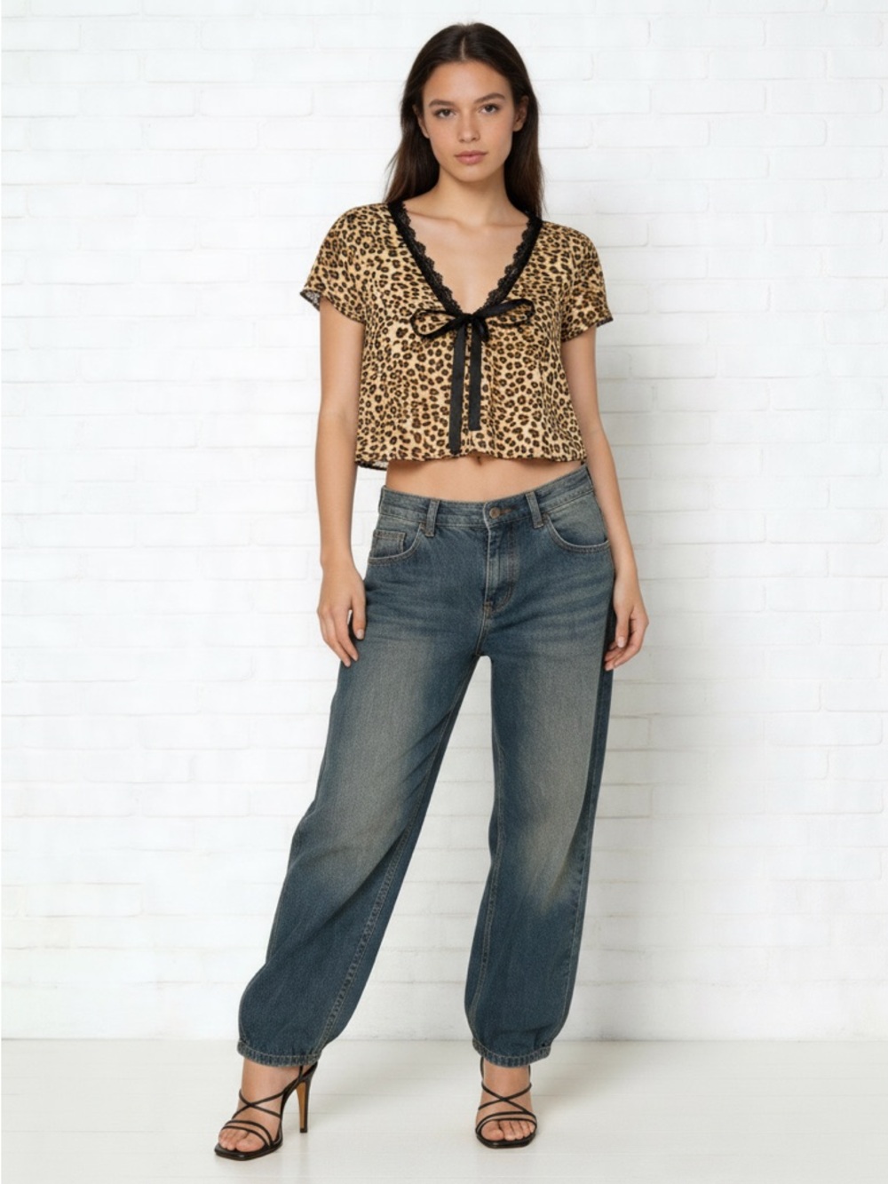 Y2K Animal Print Ribbon Tie Top